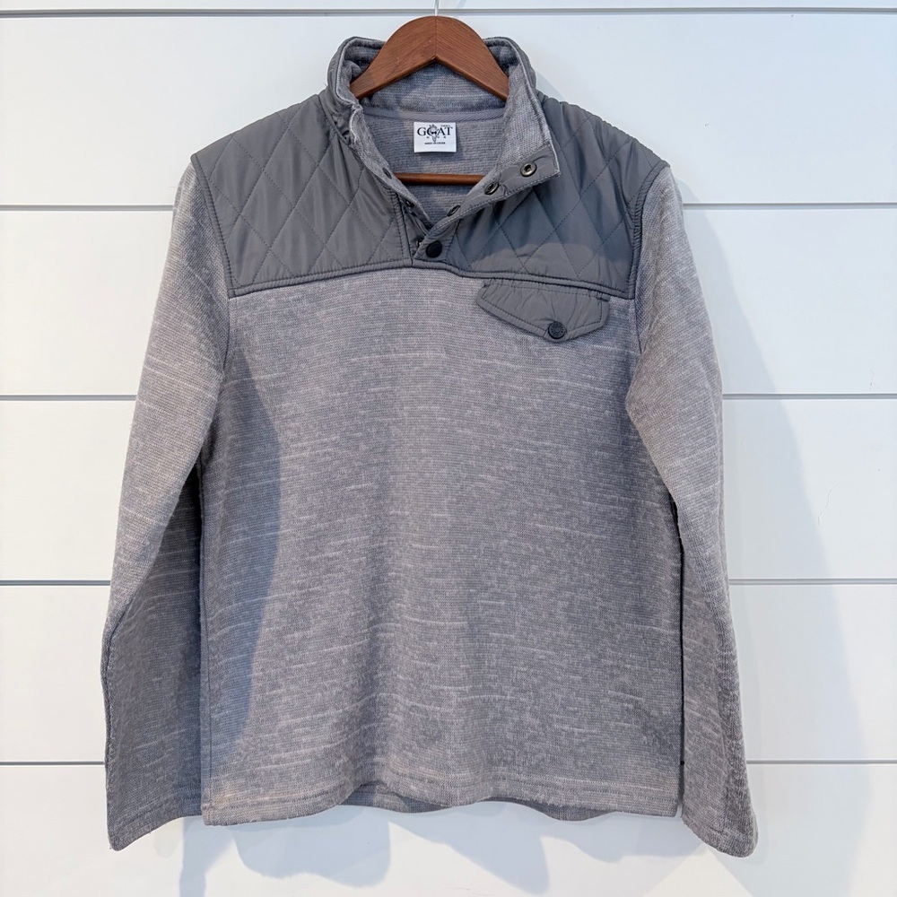 GOAT USA Quilted Snap Pullover Small Gray Preppy Athleisure Everyday